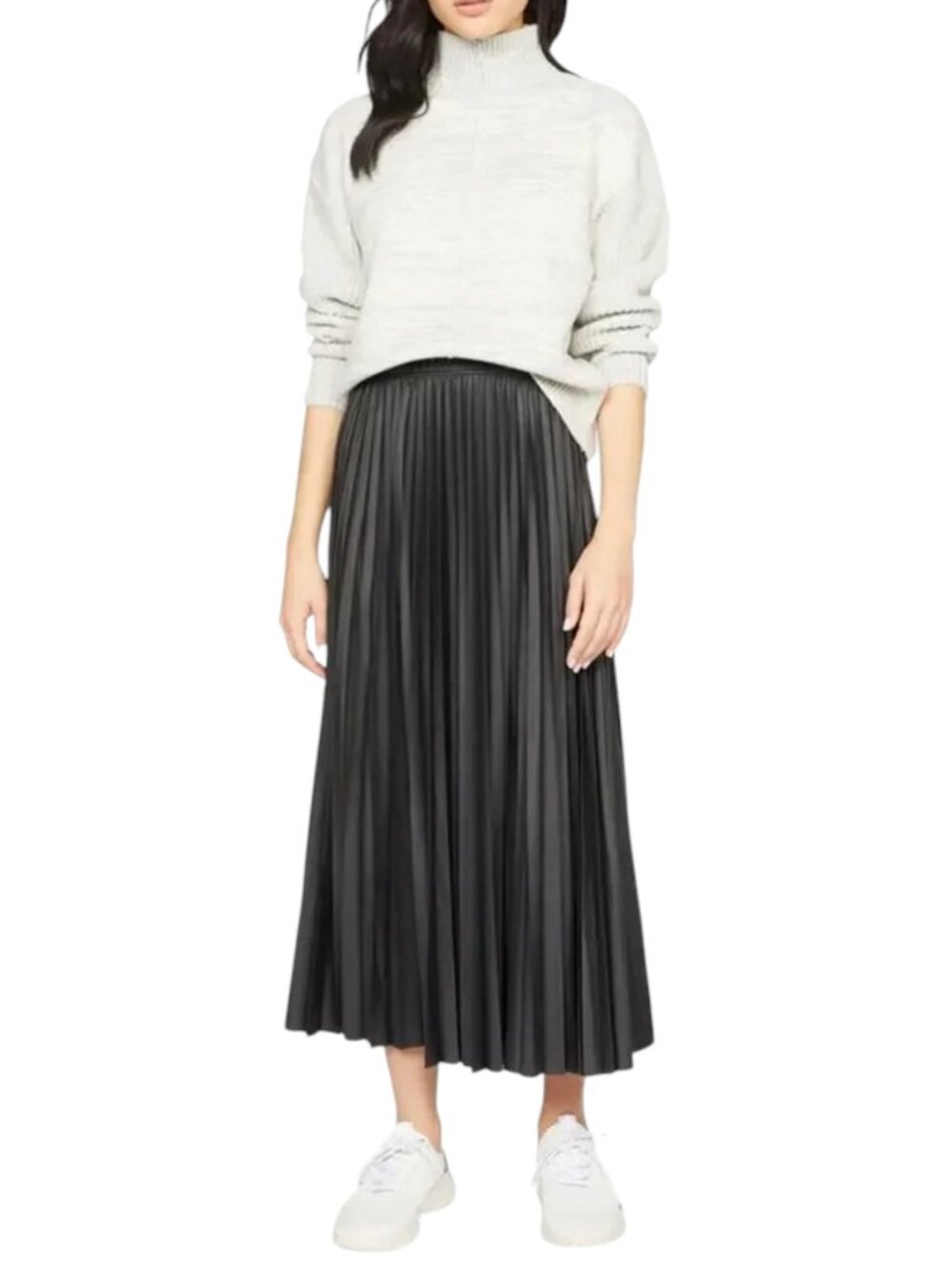 Sanctuary Black Faux Leather Pleated Midi/Maxi Skirt Size Medium